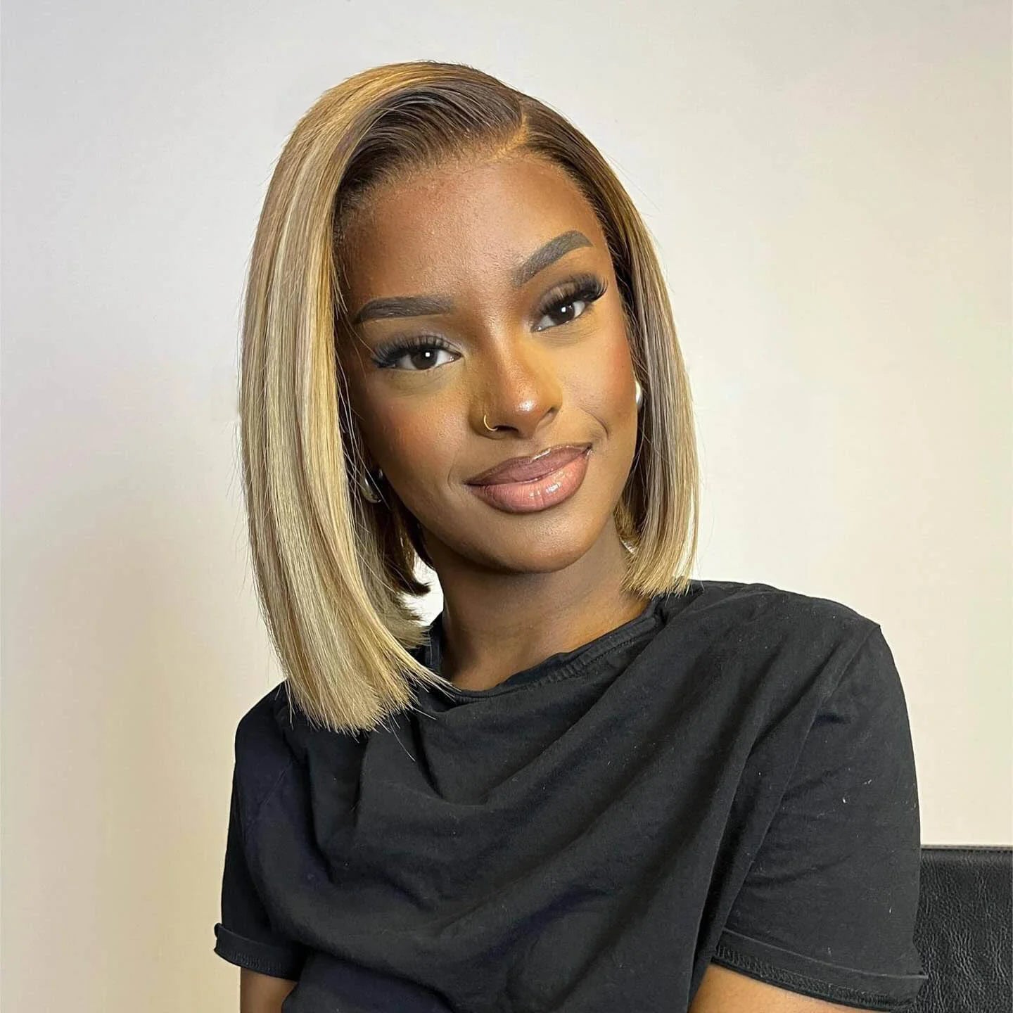 Chic Ash Blonde Highlights 7×5 HD Lace Closure Bob Wig 100% Human Hair