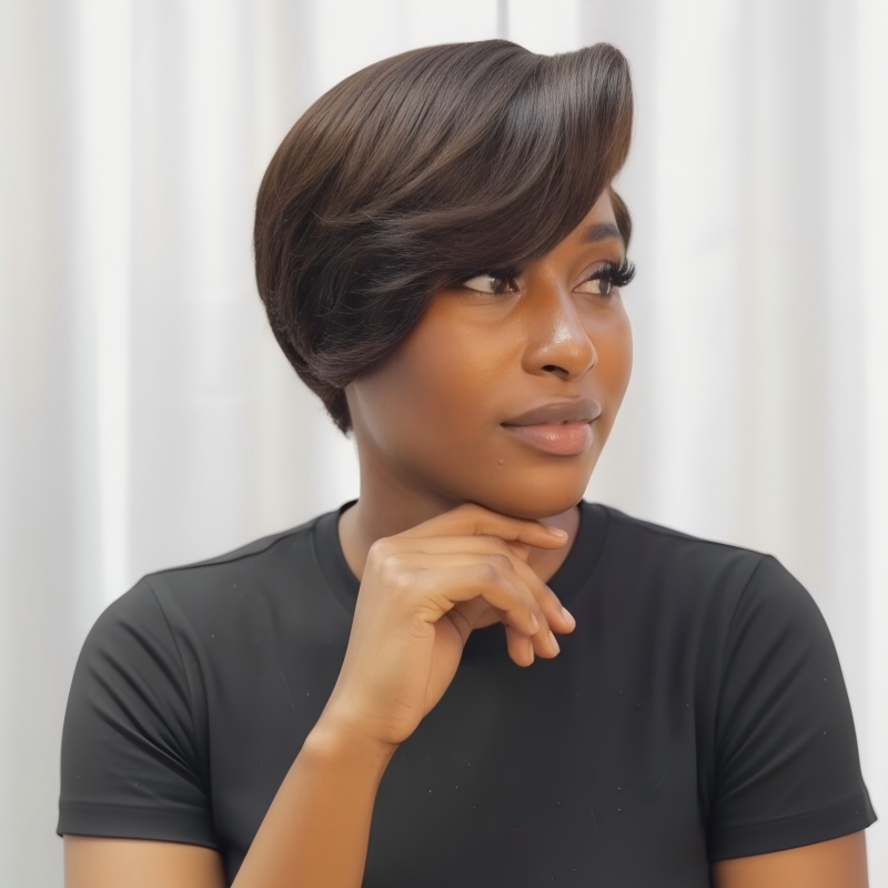 Boss Lady Side Part Layered Pixie Cuts 13x4 Lace Frontal Wig