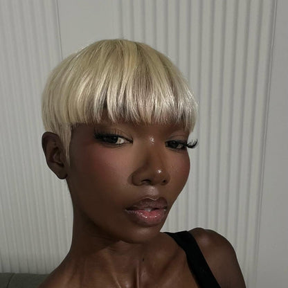 613 Blonde Glueless Short Pixie Hair Bowler Cut Wig