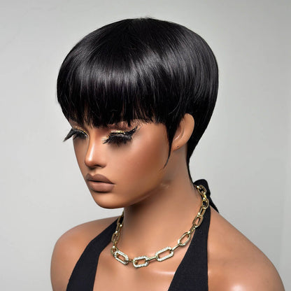 Put on  & Go Natural Black Short Pixie Hair Bowler Cut Wig