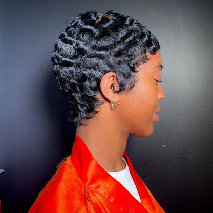 Full Lace Short Pixie Finger Wave Glueless Wig