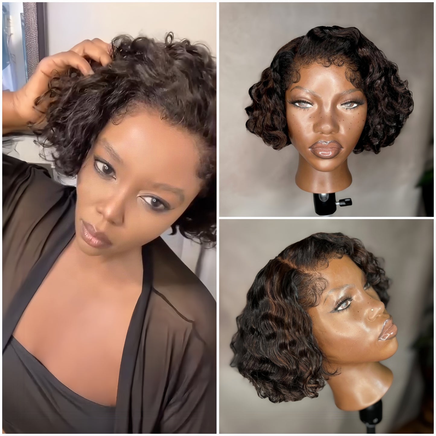 Dark Brown with Highlights Deep Wave Bob 13×6 Lace Frontal Wig