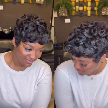 Full Lace Thick Spiral Curly Short Pixie Cut Glueless Wig