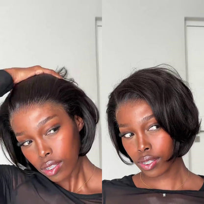 Natural hairline layered cut 13×4 lace frontal bob wig