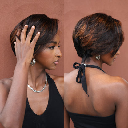 Rich Dark Brown with Copper Highlights 13x4 Lace Frontal Pixie Wig