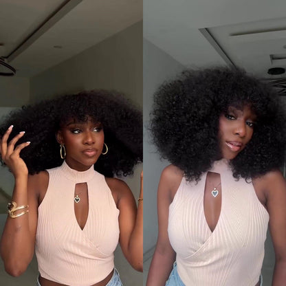 Put On & Go Voluminous  Afro Kinky Curly  Wig With Bangs