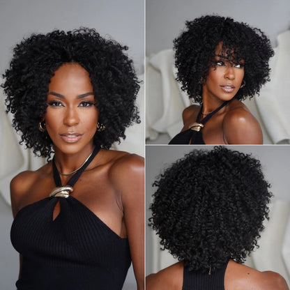 Put On & Go Voluminous Afro Kinky Curly Bob Wig 100% Human Hair