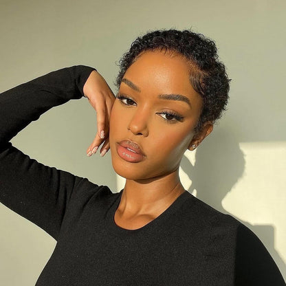 Full Lace Side Part Curly Pixie Cut Wig With Drawstring