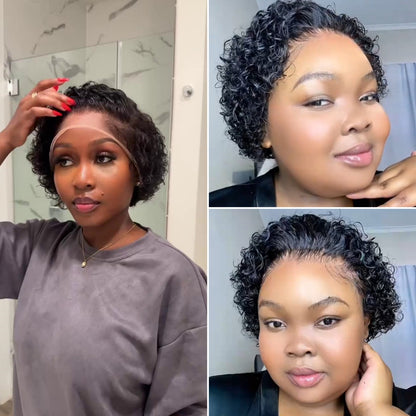 Slick Back Water Wave Short Pixie Cut Lace Frontal & Full Lace Wig