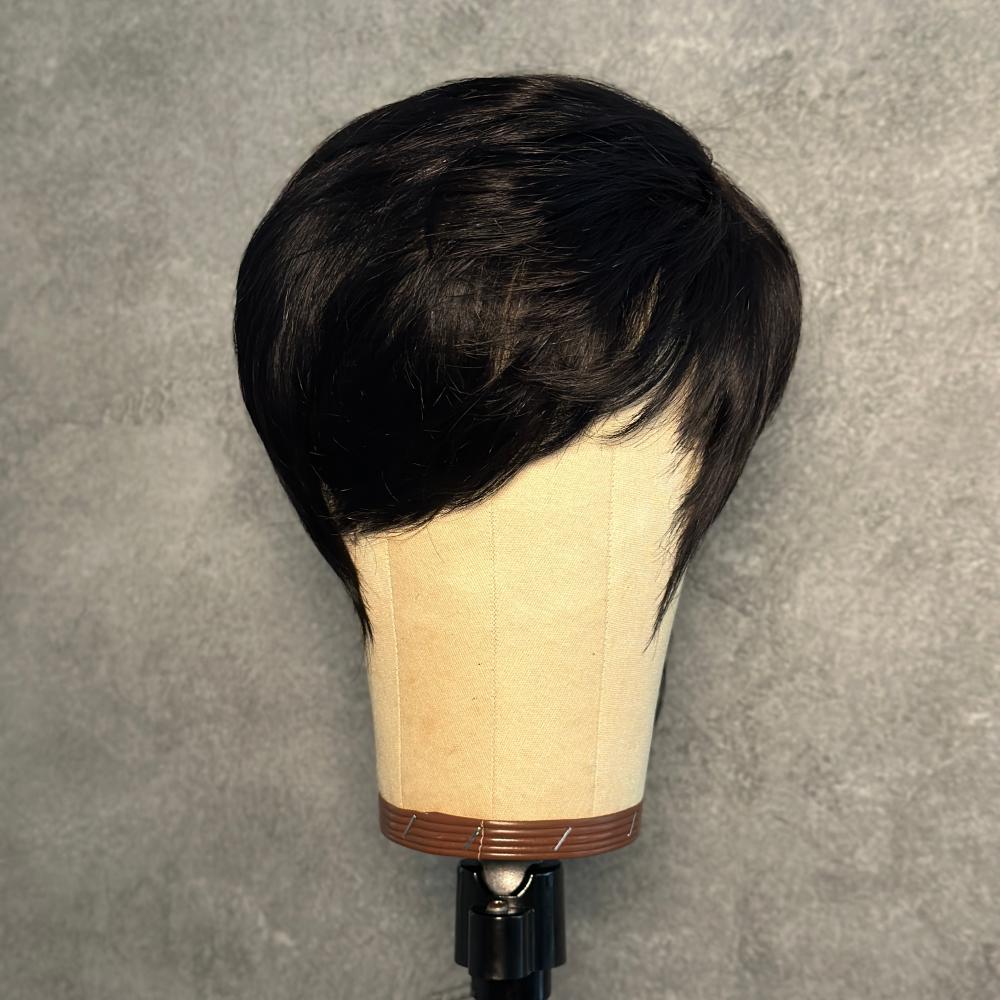Short Pixie Cut With Bangs Glueless Human Hair Wig