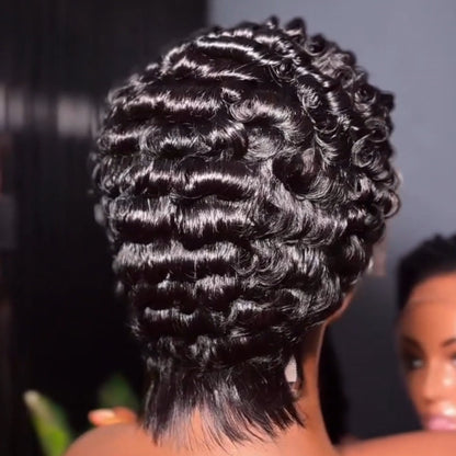 Full Lace Glueless Natural Black Short Pixie Curly Wig