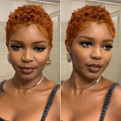Full Lace Curly Afro Pixie Cut Wig With Drawstring