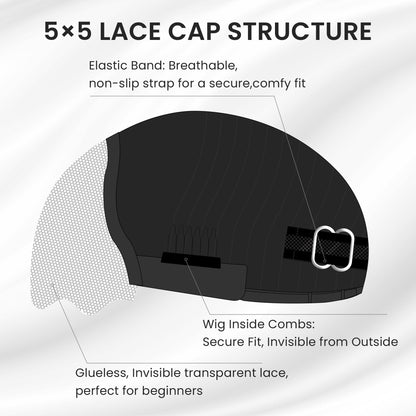 Coracrown Natural Realistic Highlights Layered Cut Bob 5×5 Lace Closure Wig