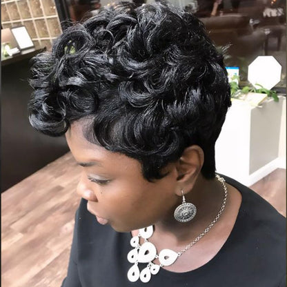 Natural Black Put on  & Go Layered Cut Short Weave Pixie Wig