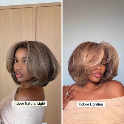 613 Ash Blonde Highlights Wifey Cut Bob
