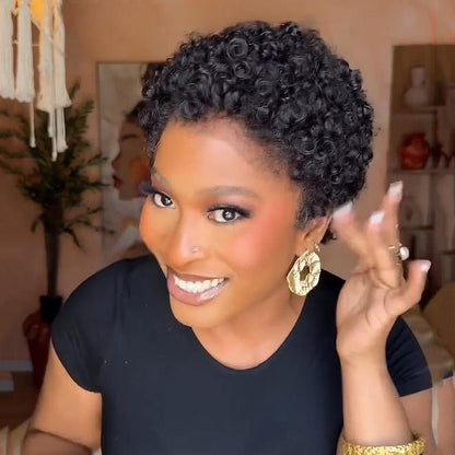 13x4 Lace/Full Lace 3C Afro Pixie Natural Black Loose Curly Wig
