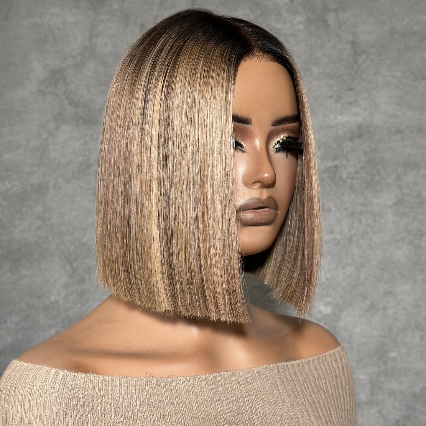 613 Ombre Blonde Highlight with Brown Straight Bob Wig
