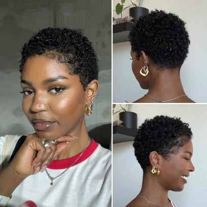Full Lace Curly Afro Pixie Cut Wig With Drawstring