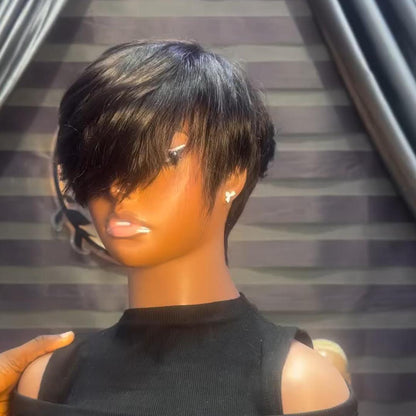 Short Pixie Cut With Bangs Glueless Human Hair Wig