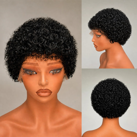 Short Natural Curl Afro Lace Front Human Hair Wig