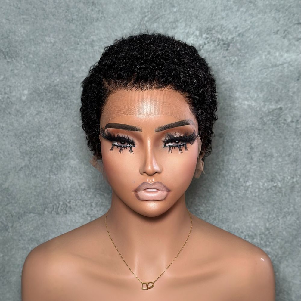 Full Lace Side Part Curly Pixie Cut Wig With Drawstring