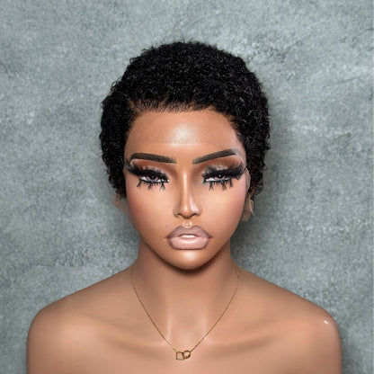 Full Lace Side Part Curly Pixie Cut Wig With Drawstring