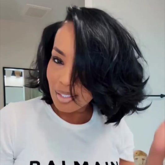 Natural Parted Slightly Curly Bob 5×5 Lace Closure Wig