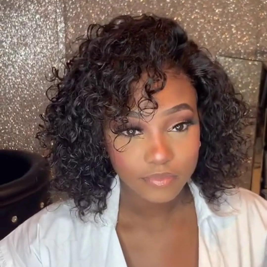 Glueless Water Wave Brazilian Curly 13×4 Lace Frontal Bob Wigs