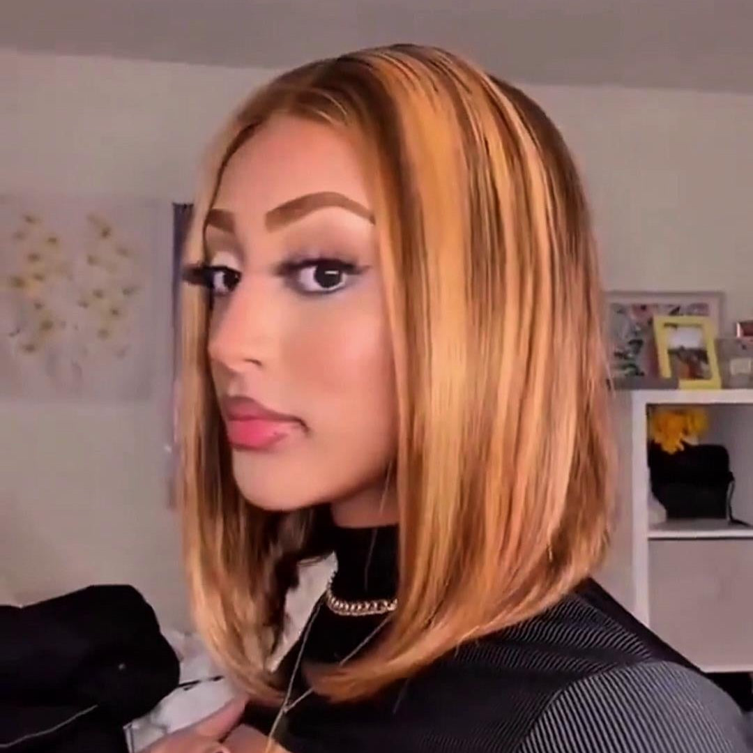 613 Honey Blonde With Light Brown Highlight Bob 5×5 Lace Closure Wig