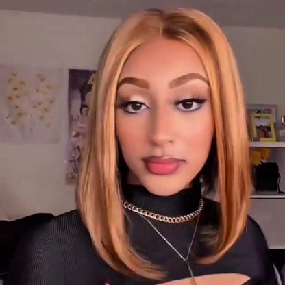 613 Honey Blonde With Light Brown Highlight Bob 5×5 Lace Closure Wig