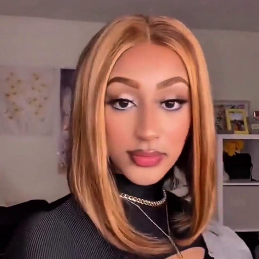613 Honey Blonde With Light Brown Highlight Bob 5×5 Lace Closure Wig