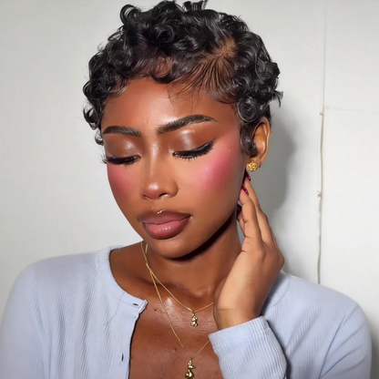 Full Lace Natural Hairline Finger Wave Pixie Cut Wig