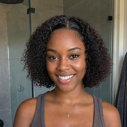 Natural Black Wet and Wavy Wig 13×4 Lace Frontal Curly Bob Wig