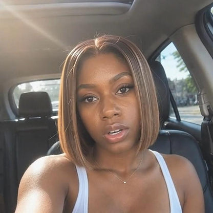 613 Ombre Blonde Highlight with Brown Blunt Cut Bob Glueless Closure Wig