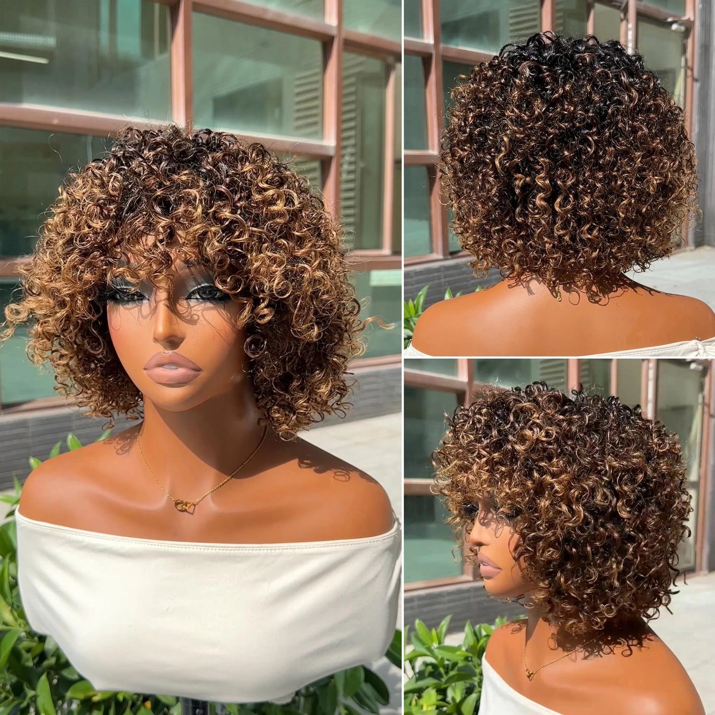 Wear & Go Ombre Dark Golden Blonde Brazilian Curly Wig