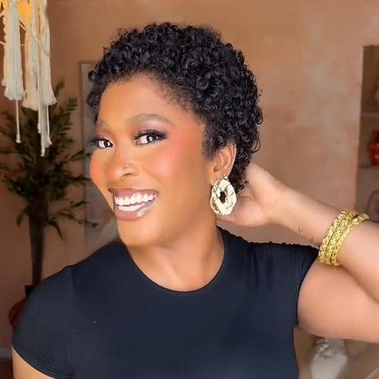 13x4 Lace/Full Lace 3C Afro Pixie Natural Black Loose Curly Wig