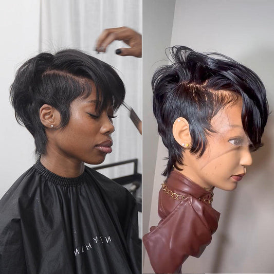 Glueless Short Pixie Cut Long Bangs Full Lace/13x4 Lace Frontal Wig