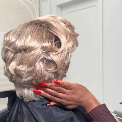 Platinum blonde soft waves pixie cut 13×4 Lace Frontal wig