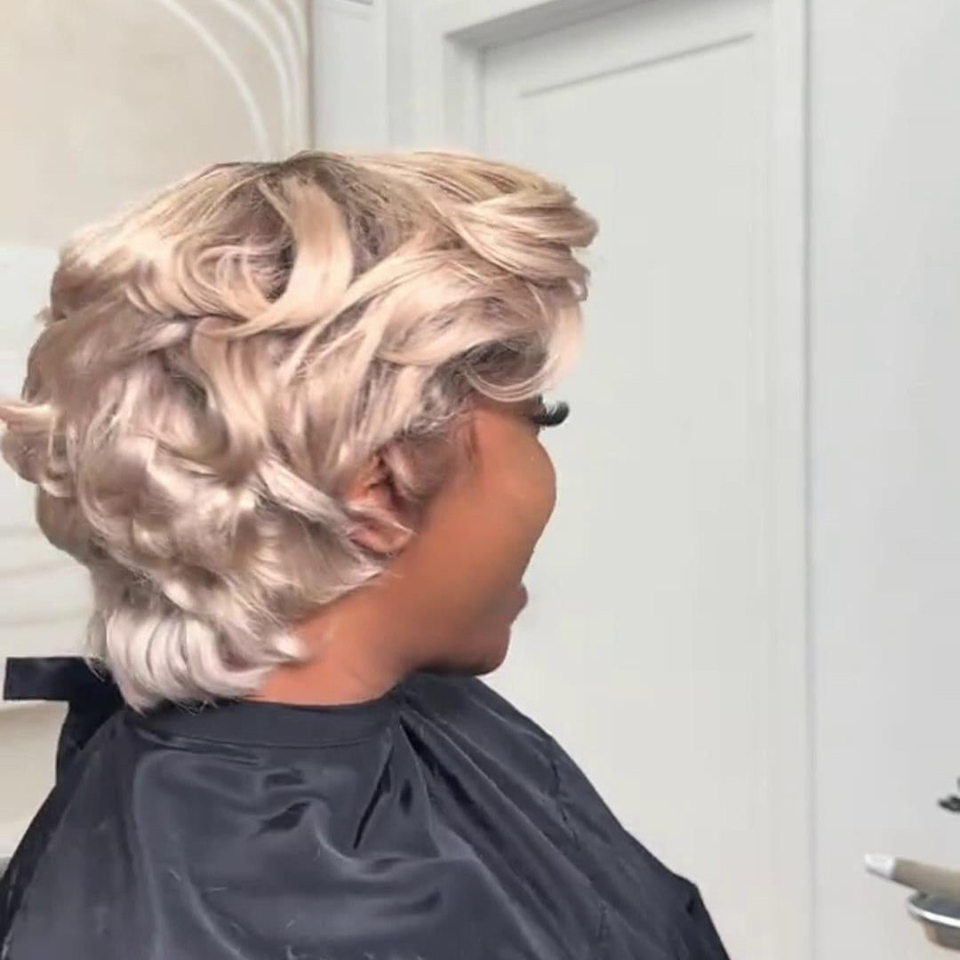 Platinum blonde soft waves pixie cut 13×4 Lace Frontal wig