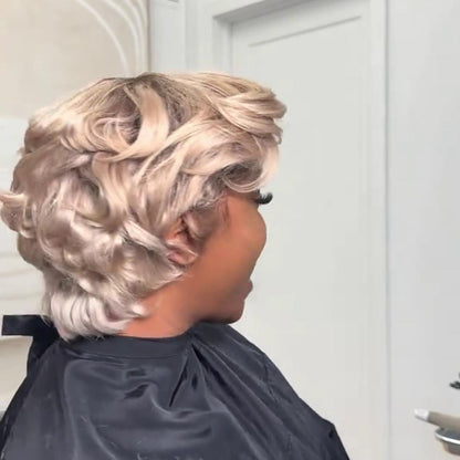 Platinum blonde soft waves pixie cut 13×4 Lace Frontal wig