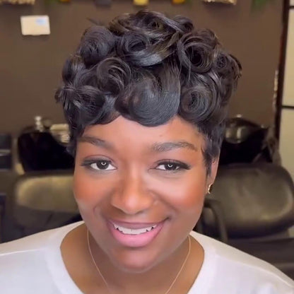 Full Lace Thick Spiral Curly Short Pixie Cut Glueless Wig