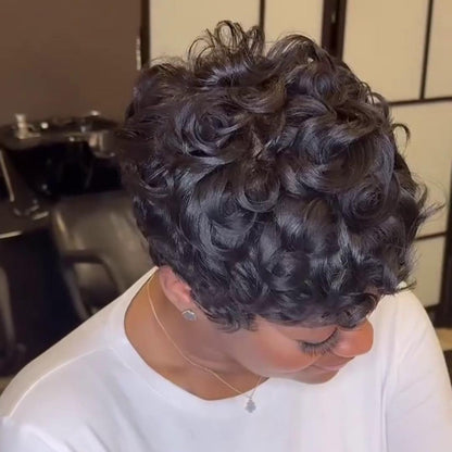 Full Lace Thick Spiral Curly Short Pixie Cut Glueless Wig