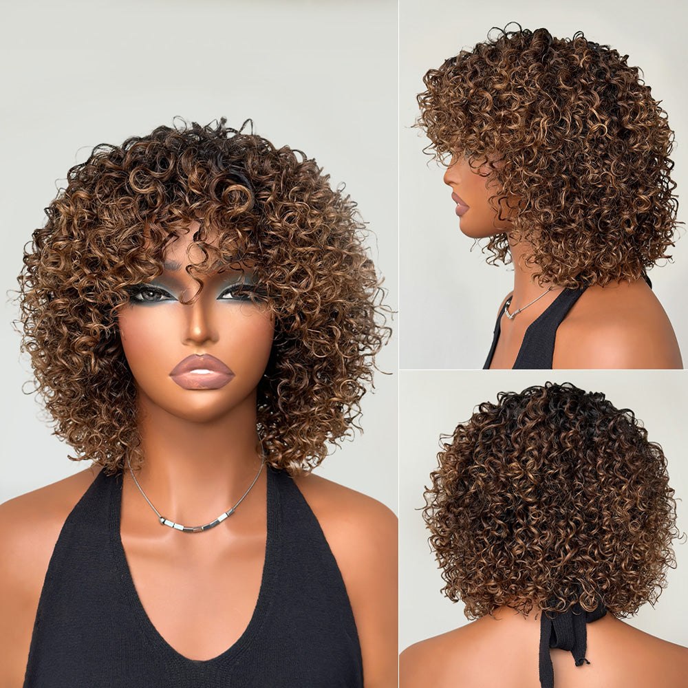 Put On & Go Short Ombre Dark Golden Blonde Brazilian Curly Wig