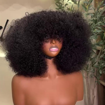 Put On & Go Voluminous  Afro Kinky Curly  Wig With Bangs