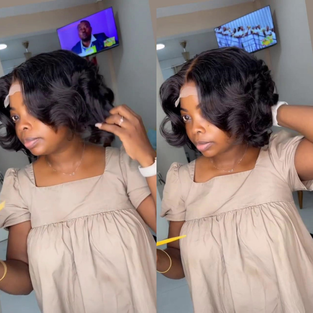 Natural Fluffy Slightly Curly Bob 5×5 Lace Closure Wig