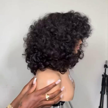 Put On & Go Voluminous Curly bob Wig With Bangs