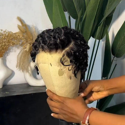 Natural Black 13x4 Lace/Full Lace Finger Wave Curly Pixie Wig
