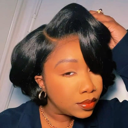 Natural Black Layered Cut Bob 13x4 Lace Frontal Wig