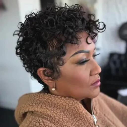 Full Lace Wave Curls Short Pixie Cut Glueless Human Hair Wig