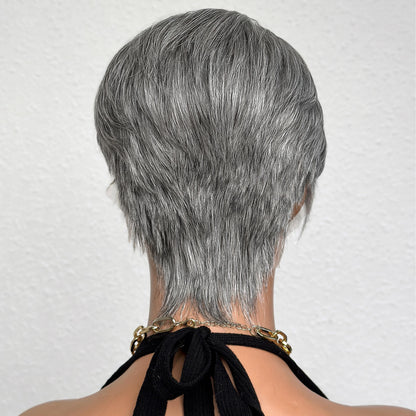 Salt And Pepper Side Part Pixie Cuts 13x4 Frontal Lace Wig